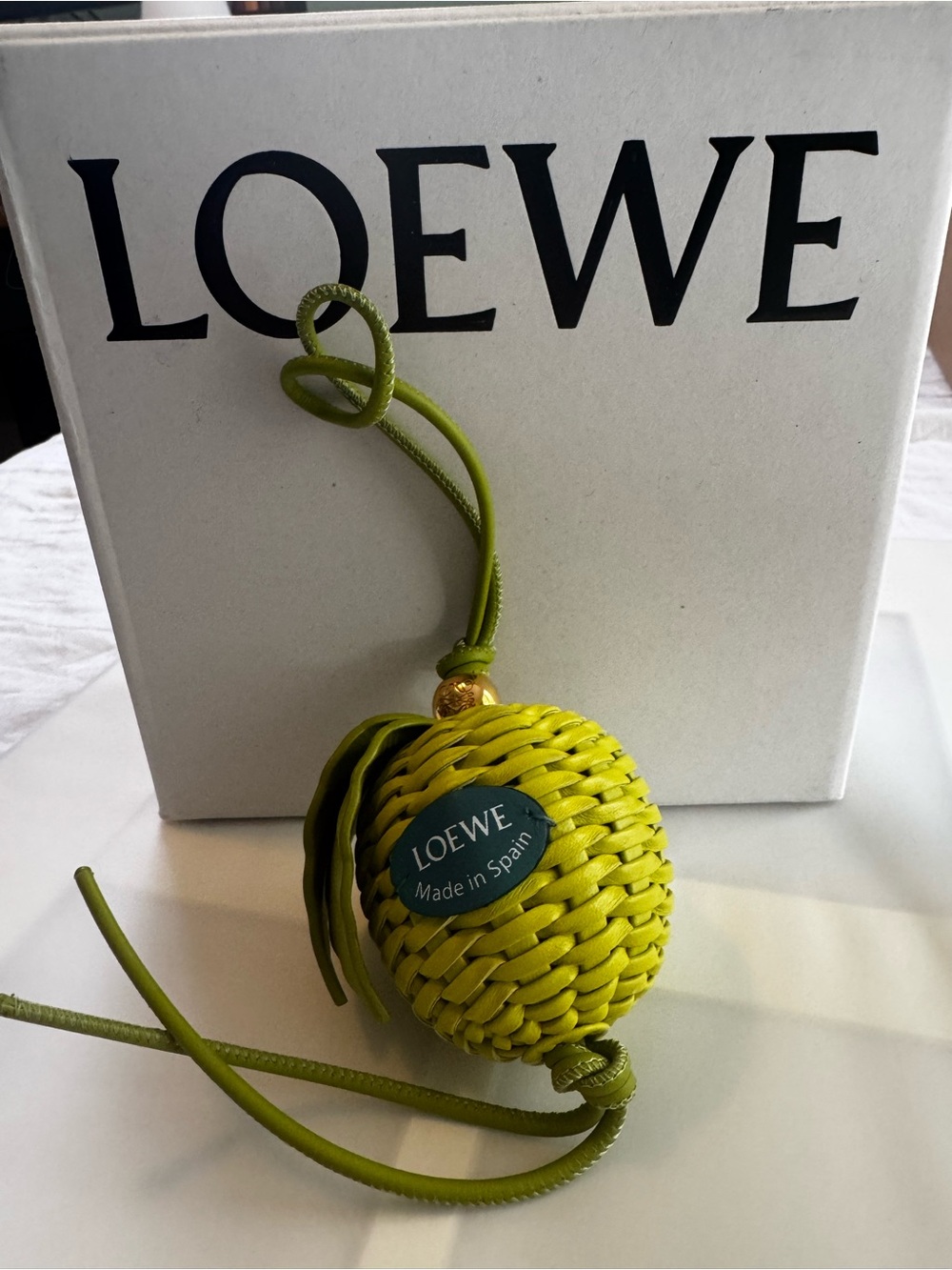 LOEWE Green Apple Calfskin Woven Leather Bag Charm